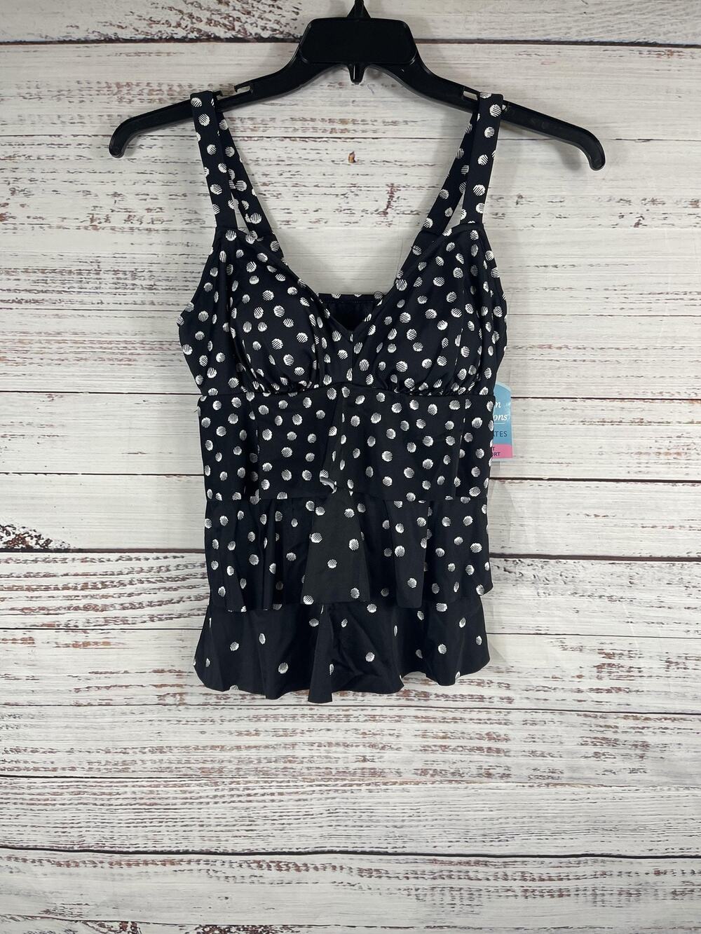 Swim Solutions Tankini Swimsuit Top Women's 10 Polka Dot Bust Support Swimwear